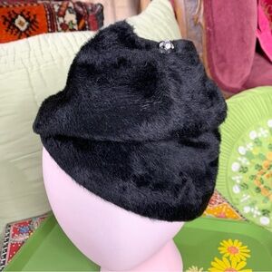 60s Faux Fur Rhinestone Toque Hat